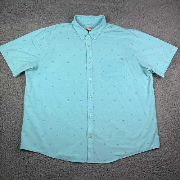 Huk Kona Shirt Mens 3XL Blue Fishing Performance Stretch Button Down Camp Print - Picture 2 of 10